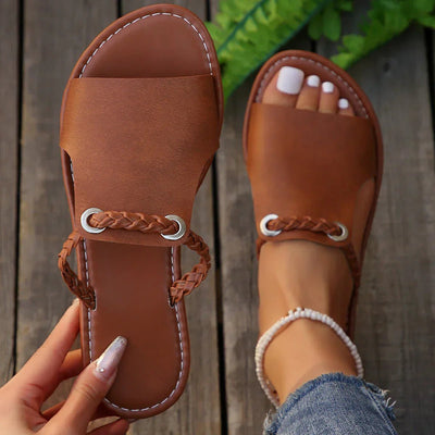 Greta | Damen Boho Geflochtene Flache Sandalen