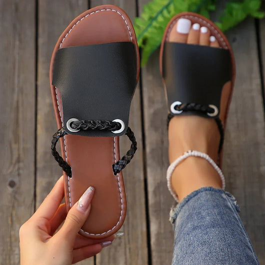 Greta | Damen Boho Geflochtene Flache Sandalen