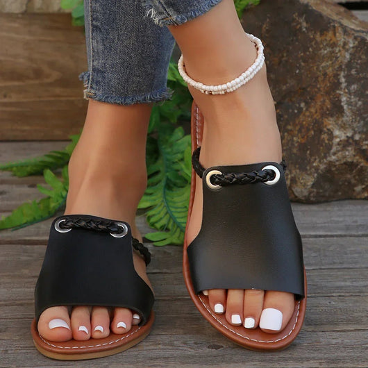 Greta | Damen Boho Geflochtene Flache Sandalen