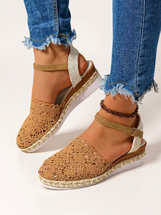 Annika | Damen Boho Häkel Platform Sandalen mit Knöchelriemen