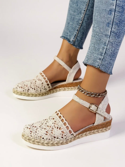 Annika | Damen Boho Häkel Platform Sandalen mit Knöchelriemen