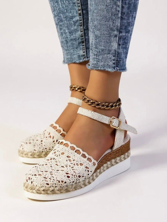 Annika | Damen Boho Häkel Platform Sandalen mit Knöchelriemen