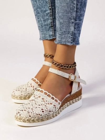 Annika | Damen Boho Häkel Platform Sandalen mit Knöchelriemen