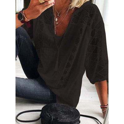 Marie | Damen Boho Häkeldetail Loose-Fit Dreiviertelarm Bluse