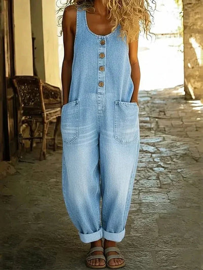 Charlotte | Damen Boho Jeans Overall Ärmellos Locker Sitzend