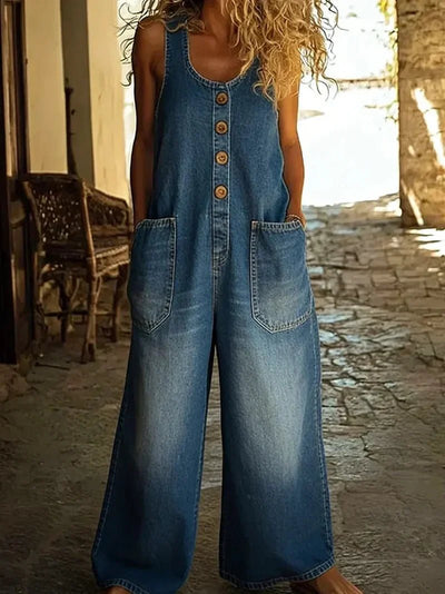 Charlotte | Damen Boho Jeans Overall Ärmellos Locker Sitzend