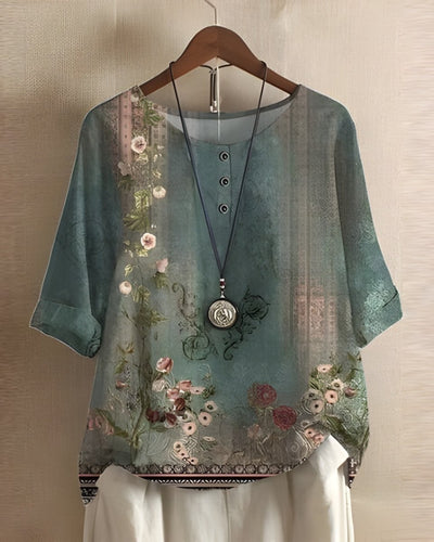 Sophie | Damen Boho Kurzarm-Oberteil mit Buntem Ethno-Print