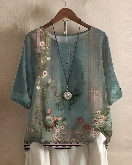 Sophie | Damen Boho Kurzarm-Oberteil mit Buntem Ethno-Print