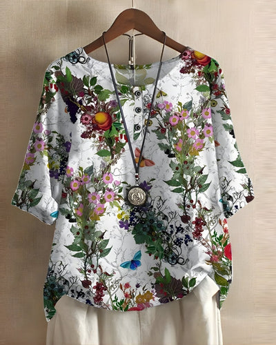 Sophie | Damen Boho Kurzarm-Oberteil mit Buntem Ethno-Print
