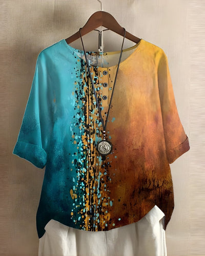 Sophie | Damen Boho Kurzarm-Oberteil mit Buntem Ethno-Print