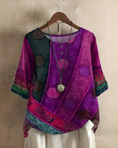 Sophie | Damen Boho Kurzarm-Oberteil mit Buntem Ethno-Print