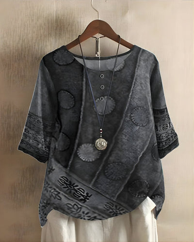 Sophie | Damen Boho Kurzarm-Oberteil mit Buntem Ethno-Print