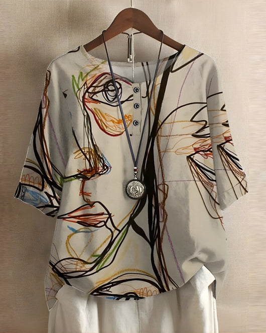 Sophie | Damen Boho Kurzarm-Oberteil mit Buntem Ethno-Print