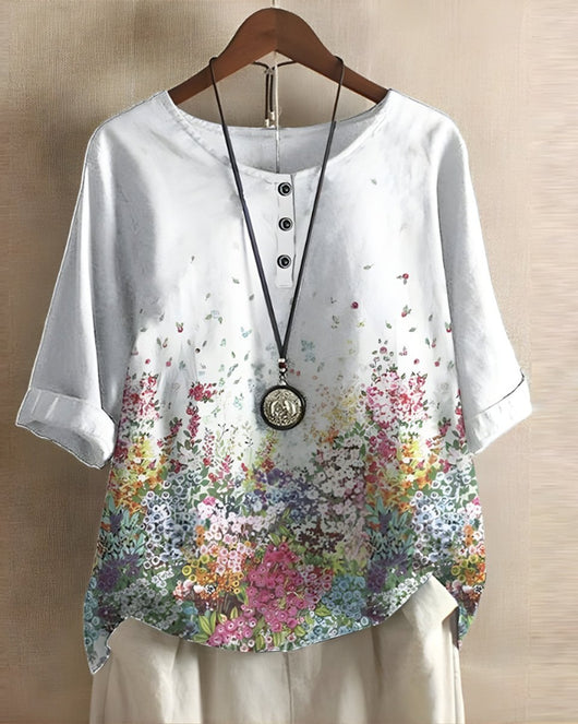 Sophie | Damen Boho Kurzarm-Oberteil mit Buntem Ethno-Print