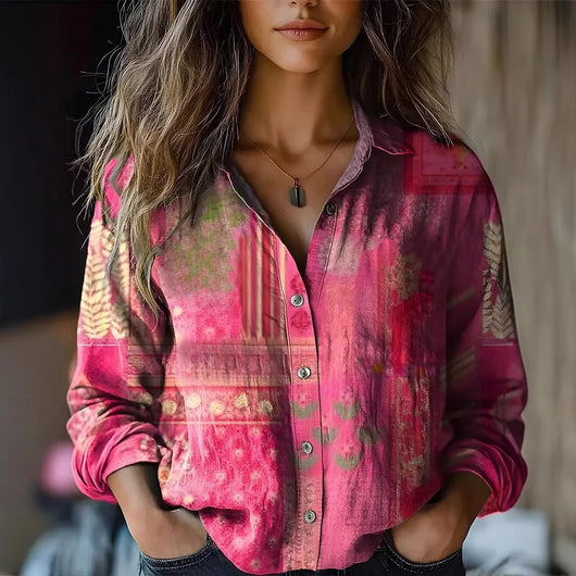 Elisabeth | Damen Boho Langarm Bluse geknöpft florales Muster