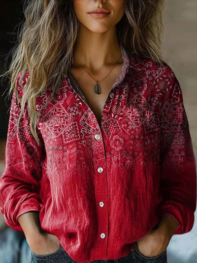 Elisabeth | Damen Boho Langarm Bluse geknöpft florales Muster