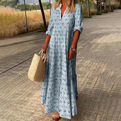 Greta | Damen Boho Maxi Cocktailkleid V-Ausschnitt Florales Sommerkleid