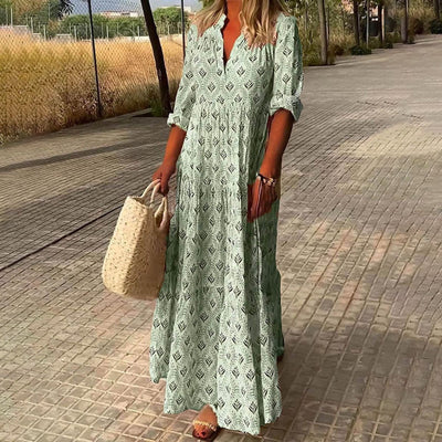 Greta | Damen Boho Maxi Cocktailkleid V-Ausschnitt Florales Sommerkleid