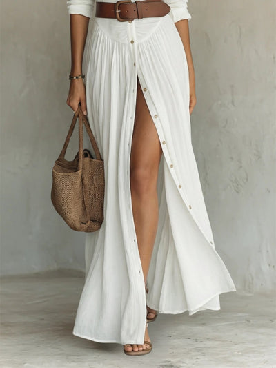 Marie | Damen Boho Maxi-Hemdblusenkleid mit Knopfleiste Gürtel