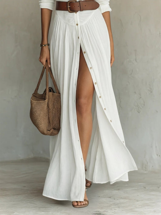 Marie | Damen Boho Maxi-Hemdblusenkleid mit Knopfleiste Gürtel