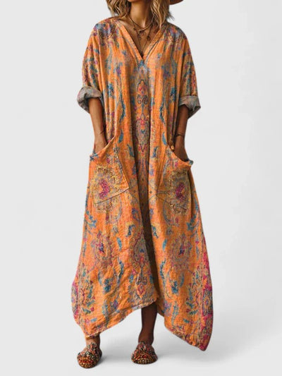 Annika | Damen Boho-Maxikleid mit Paisleymuster und Taschen