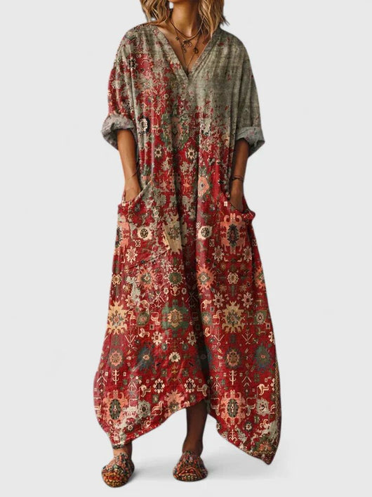 Annika | Damen Boho-Maxikleid mit Paisleymuster und Taschen