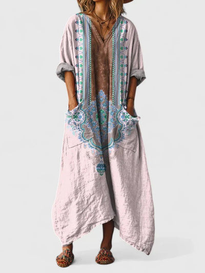 Annika | Damen Boho-Maxikleid mit Paisleymuster und Taschen