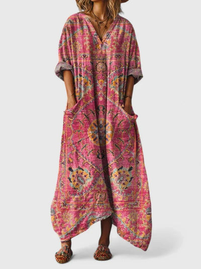 Annika | Damen Boho-Maxikleid mit Paisleymuster und Taschen