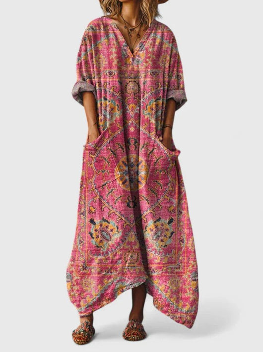 Annika | Damen Boho-Maxikleid mit Paisleymuster und Taschen