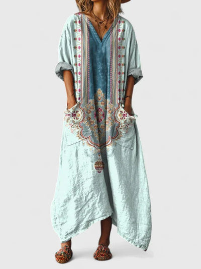 Annika | Damen Boho-Maxikleid mit Paisleymuster und Taschen