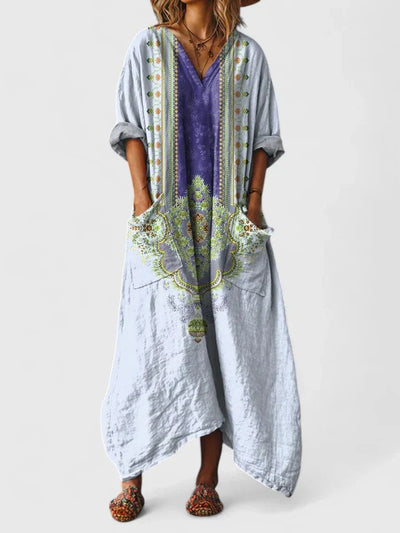 Annika | Damen Boho-Maxikleid mit Paisleymuster und Taschen