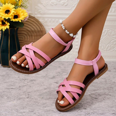 Marlene | Damen Boho Sandalen Flache Gladiator Crossover Riemen