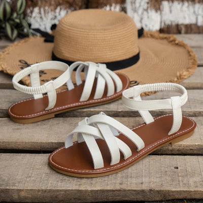 Marlene | Damen Boho Sandalen Flache Gladiator Crossover Riemen