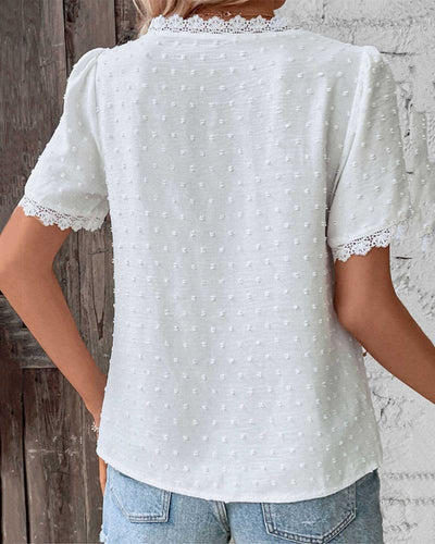 Marie | Damen Boho V-Ausschnitt Spitzen-Pünktchen Bluse