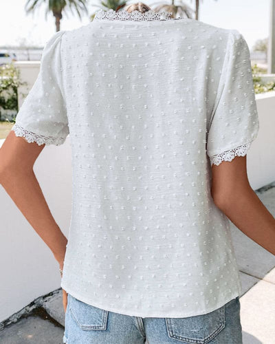 Marie | Damen Boho V-Ausschnitt Spitzen-Pünktchen Bluse