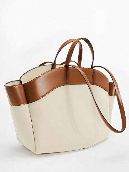 Marie | Damen Canvas Tote Bag große Schultertasche mit Lederdetails
