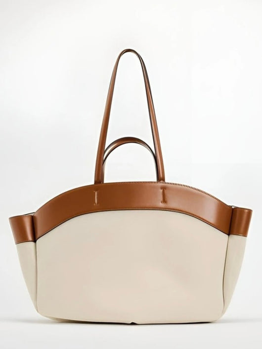 Marie | Damen Canvas Tote Bag große Schultertasche mit Lederdetails