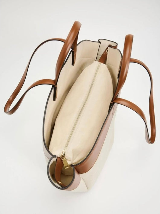 Marie | Damen Canvas Tote Bag große Schultertasche mit Lederdetails