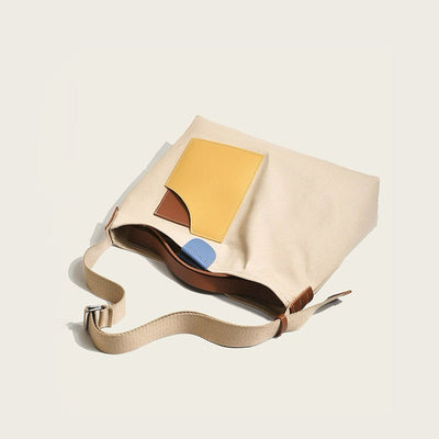 Emilia | Damen Canvas Tote Bag Schultertasche Farbblock PU-Leder