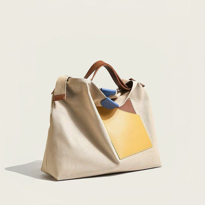 Emilia | Damen Canvas Tote Bag Schultertasche Farbblock PU-Leder