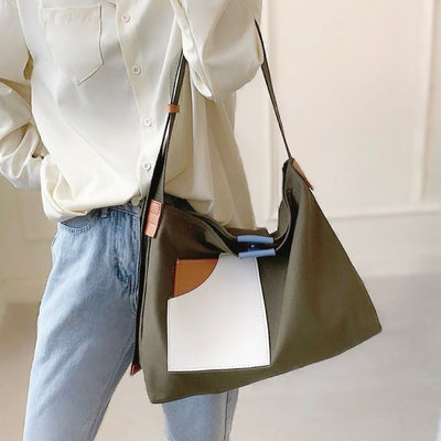 Emilia | Damen Canvas Tote Bag Schultertasche Farbblock PU-Leder