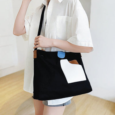 Emilia | Damen Canvas Tote Bag Schultertasche Farbblock PU-Leder