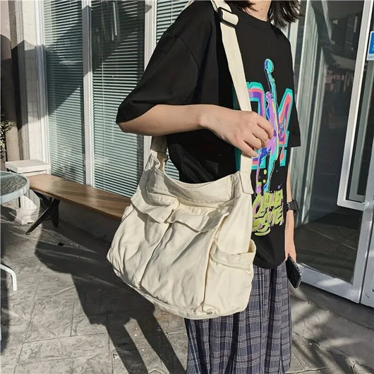 Marie | Damen Canvas Tote Bag Vintage Umhängetasche mit Außentaschen