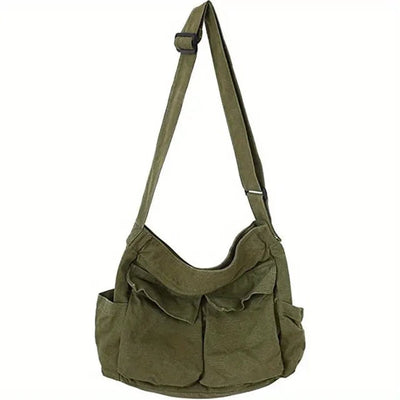 Marie | Damen Canvas Tote Bag Vintage Umhängetasche mit Außentaschen