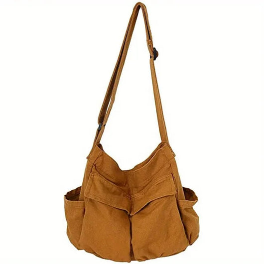 Marie | Damen Canvas Tote Bag Vintage Umhängetasche mit Außentaschen
