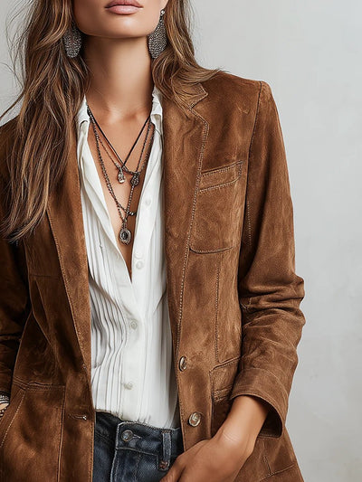 Emilia | Damen Cardigan Blazer Kunstwildleder Tailored-Fit Knopfleiste