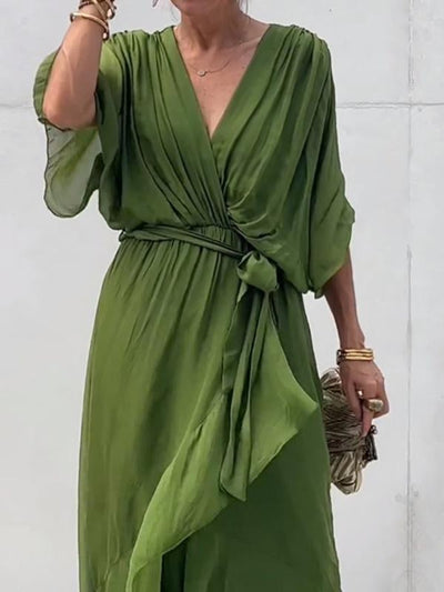 Sophie | Damen Chiffon Cocktailparty-Kleid V-Ausschnitt Taillengürtel Midi
