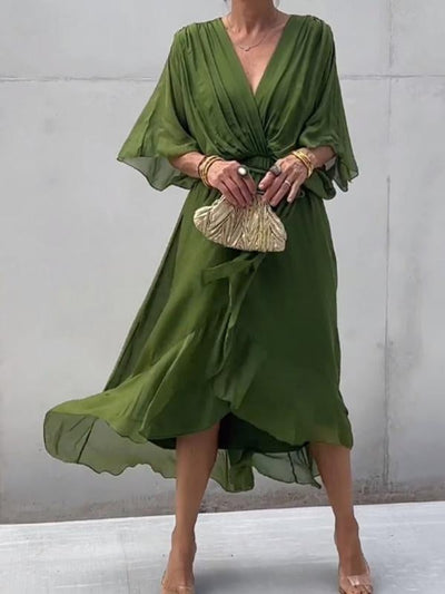 Sophie | Damen Chiffon Cocktailparty-Kleid V-Ausschnitt Taillengürtel Midi