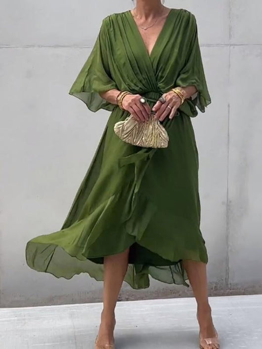 Sophie | Damen Chiffon Cocktailparty-Kleid V-Ausschnitt Taillengürtel Midi