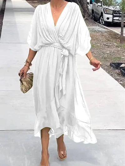 Sophie | Damen Chiffon Cocktailparty-Kleid V-Ausschnitt Taillengürtel Midi